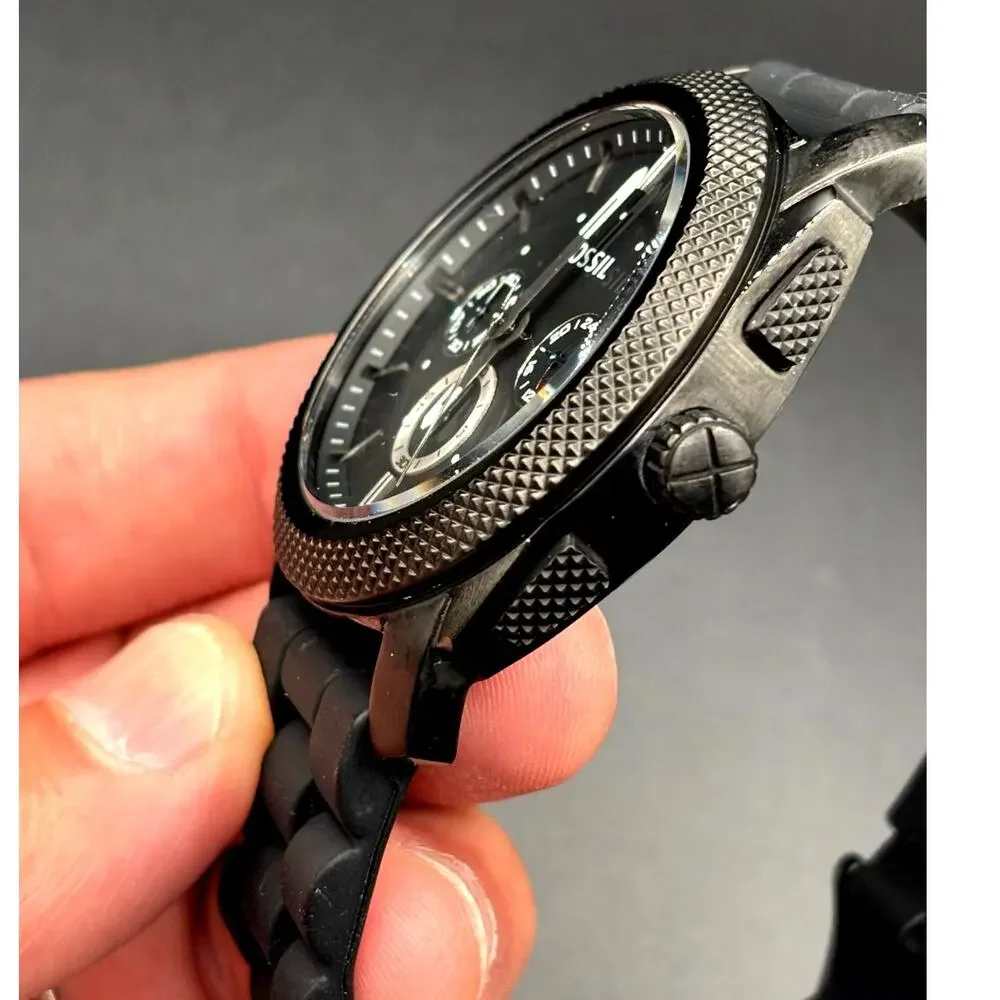 Fossil FS4487 Men's Machine Chronograph Black Silicone Strap Watch NIBWT